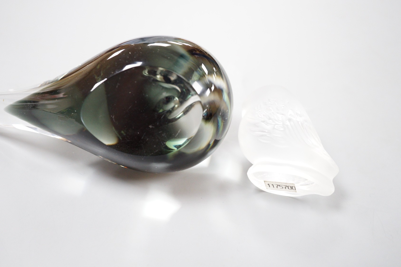 A Lalique owl figure, 6cm tall, and a Murano glass dove